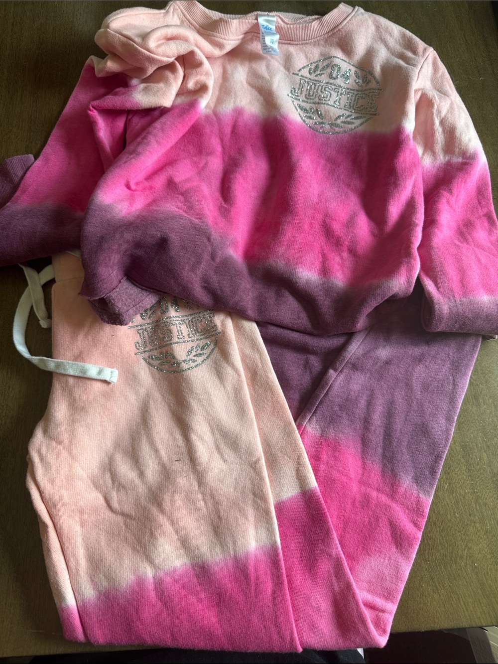 Justice Pink and Purple Ombre girl sweatshirt and joggers size 10